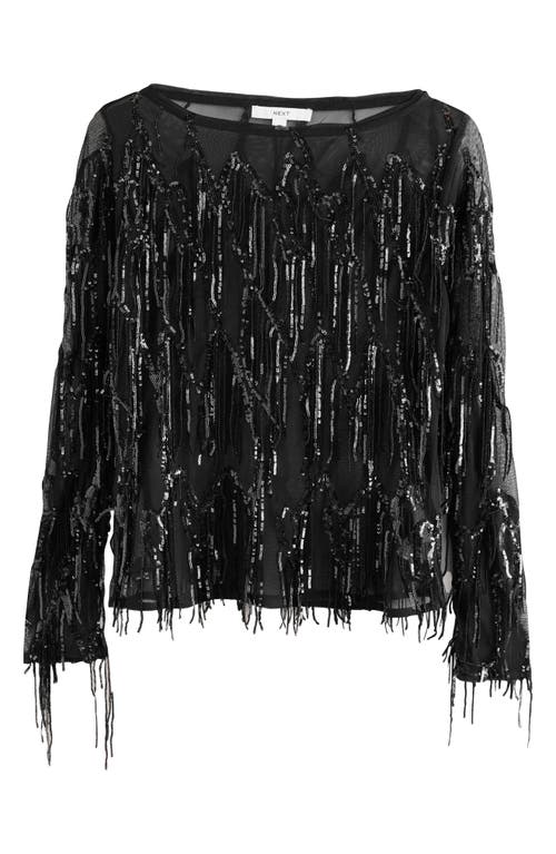 Next Sequin Tassel Top In Black