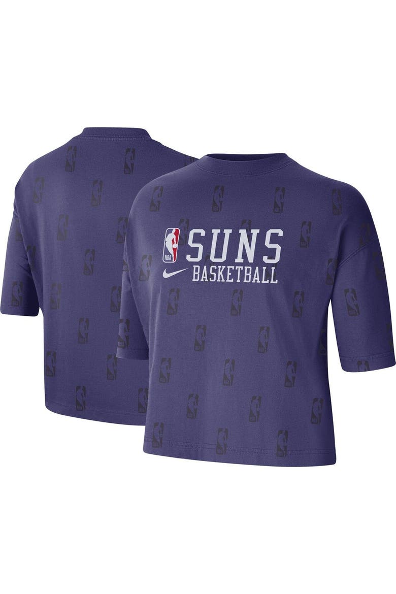 Women's Nike Purple Phoenix Suns Allover NBA Logo Boxy T-Shirt, Main, color, Purple