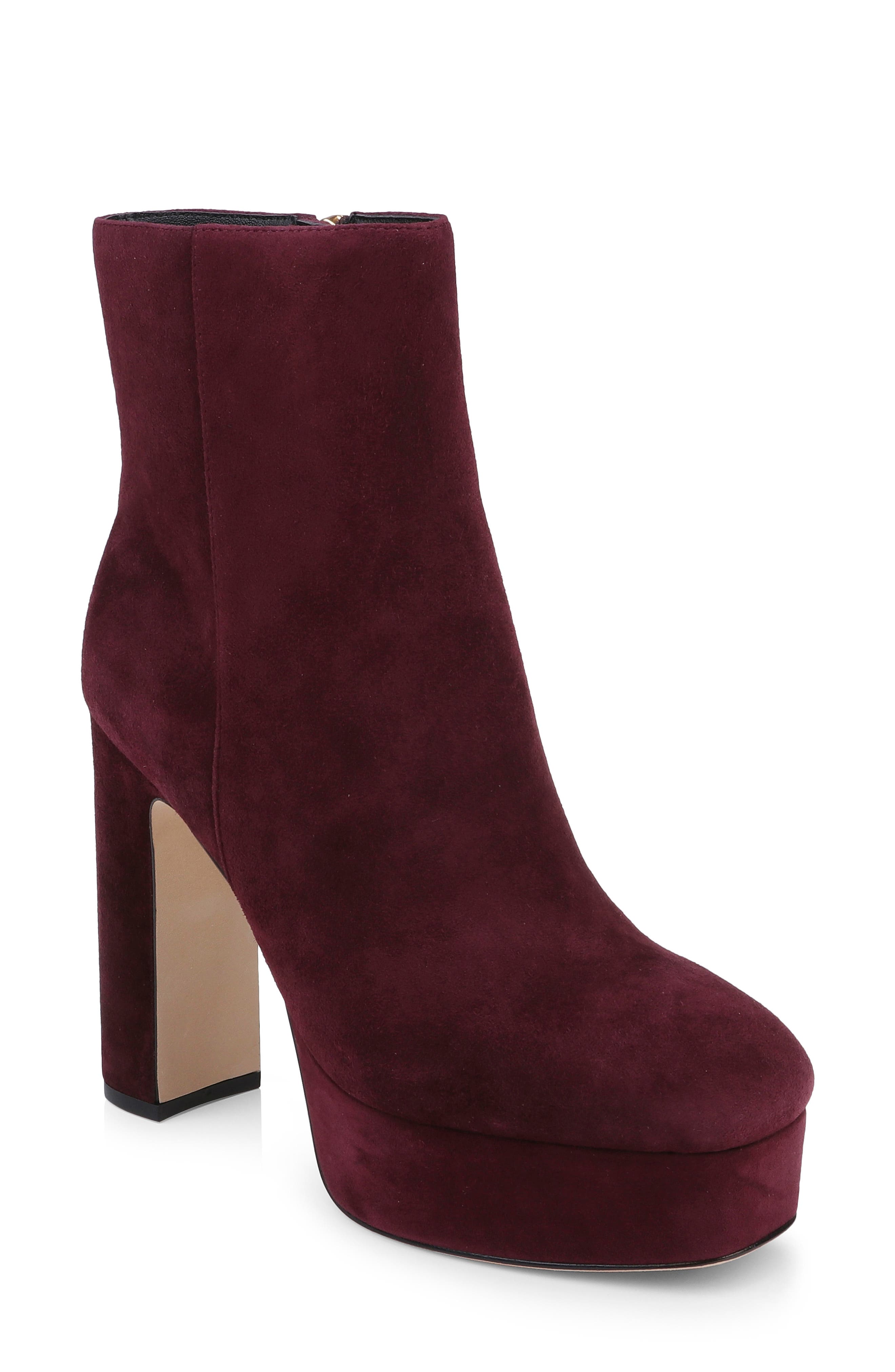 Soho Leather Platform Bootie, Main, color, BURGUNDY SUEDE
