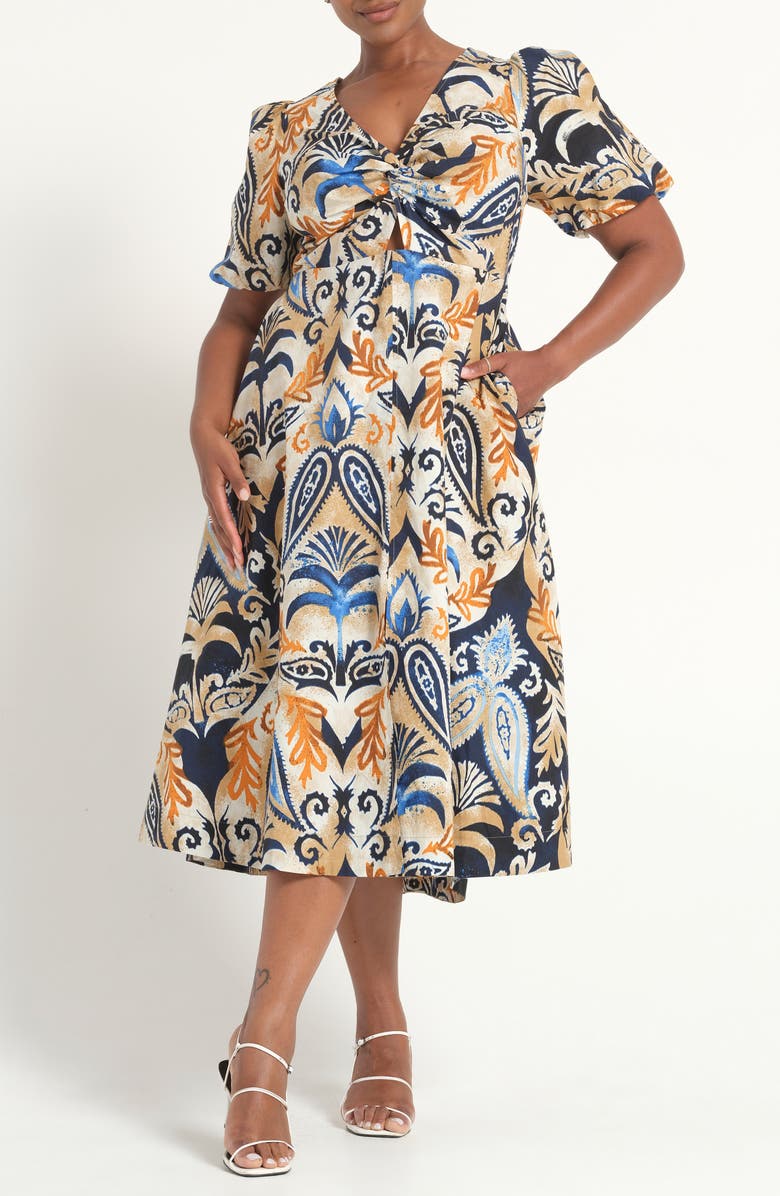 Estelle Sora Bay Knot Midi Dress, Main, color, Coastal Palm