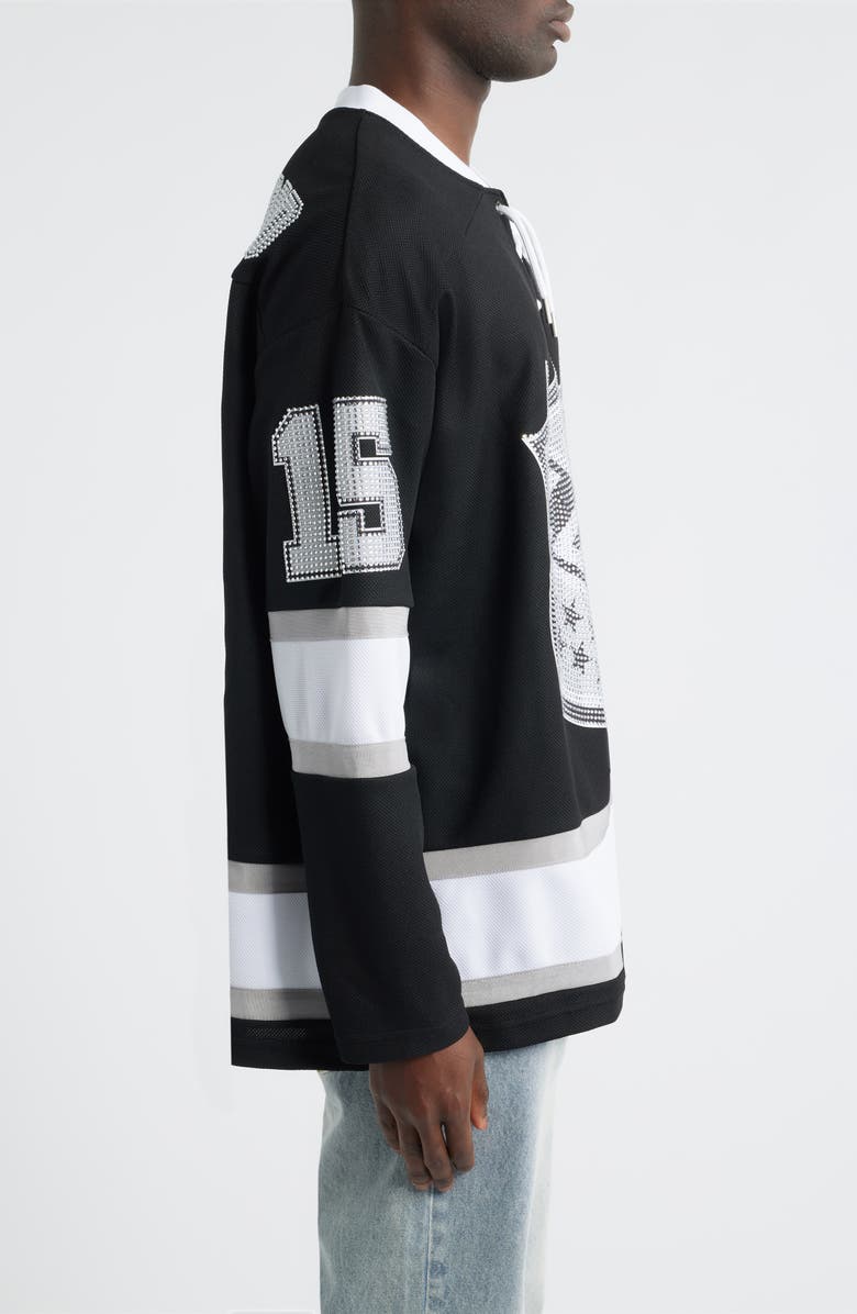 Rolling Loud Team Loud Rhinestone Hockey Jersey, Alternate, color, Black
