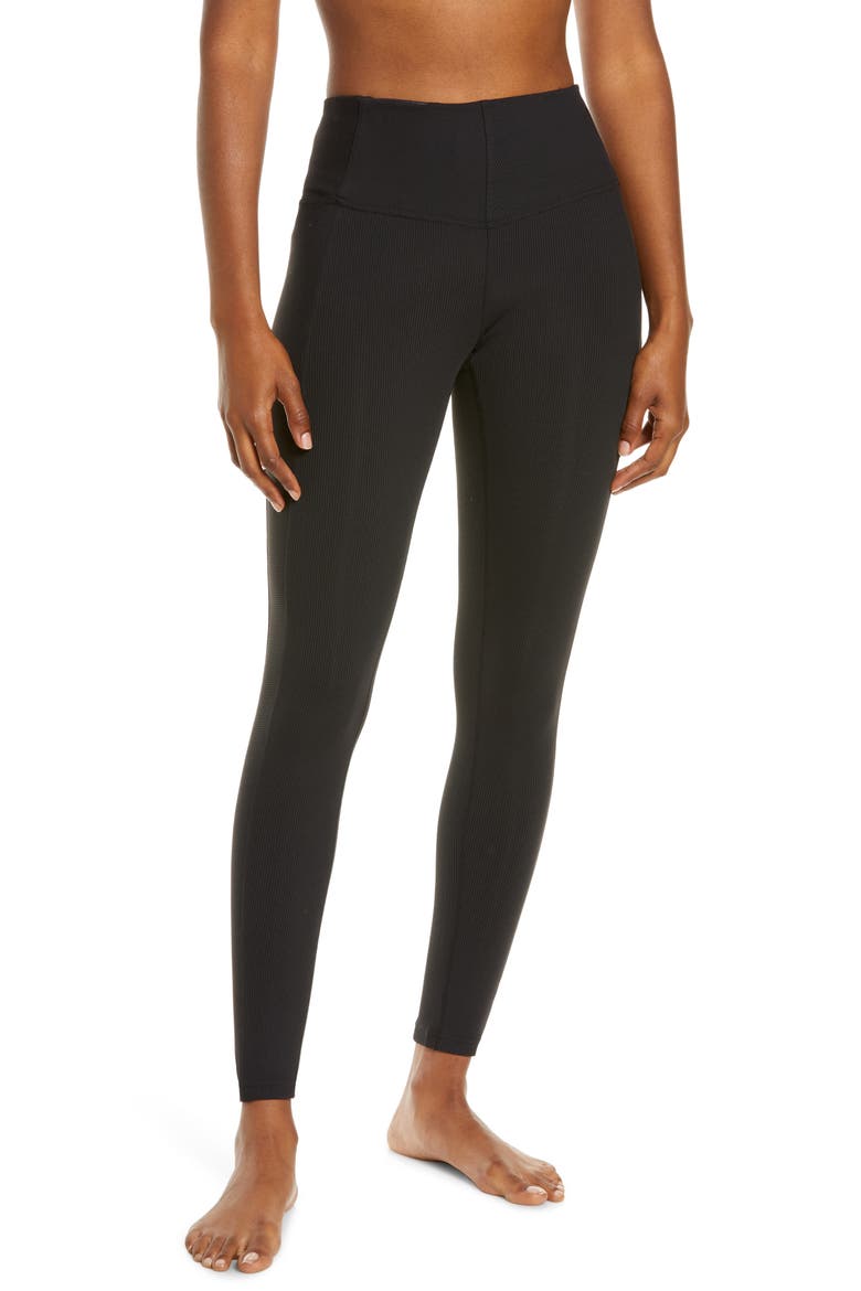 Live In Rib Pocket High Waist Leggings, Main, color, BLACK