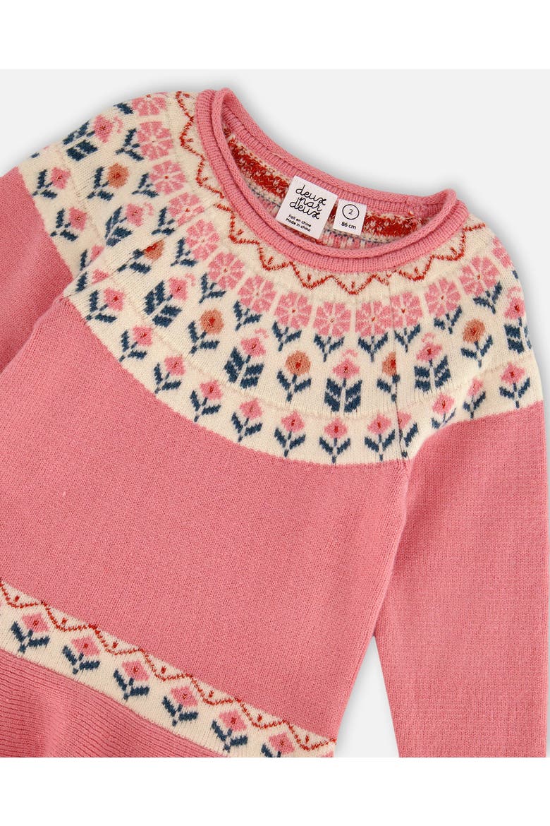 Girl's Knit Dress With Round Intarsia Flowers Light Pink, Alternate, color, Rosette