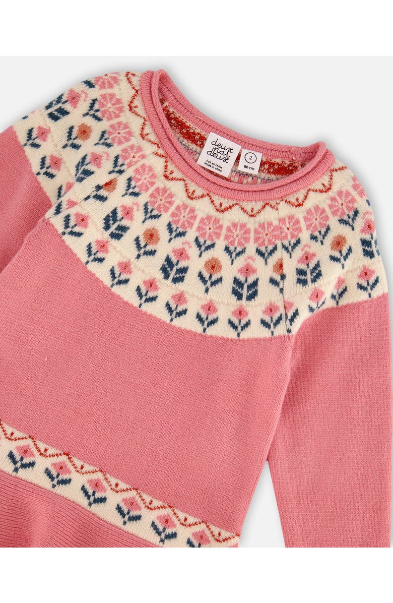 Deux par Deux Girl's Knit Dress With Round Intarsia Flowers Light Pink, Alternate, color,