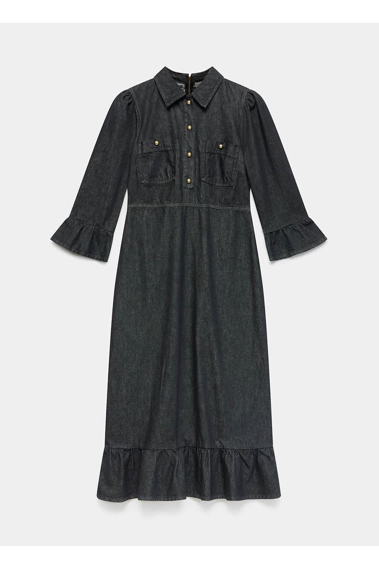 Denim Belted Midi Shirt Dress, Alternate, color, Black