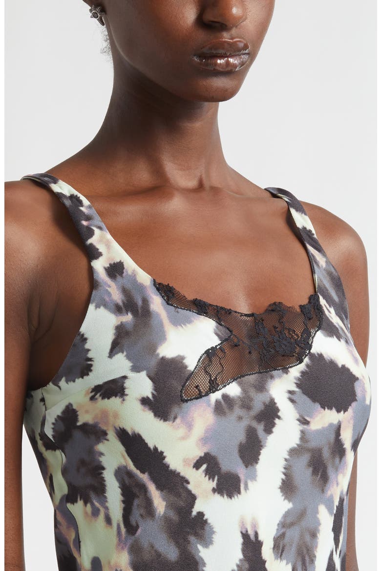 Anemone Satin & Lace Tank Dress, Alternate, color, SNOW LEOPARD