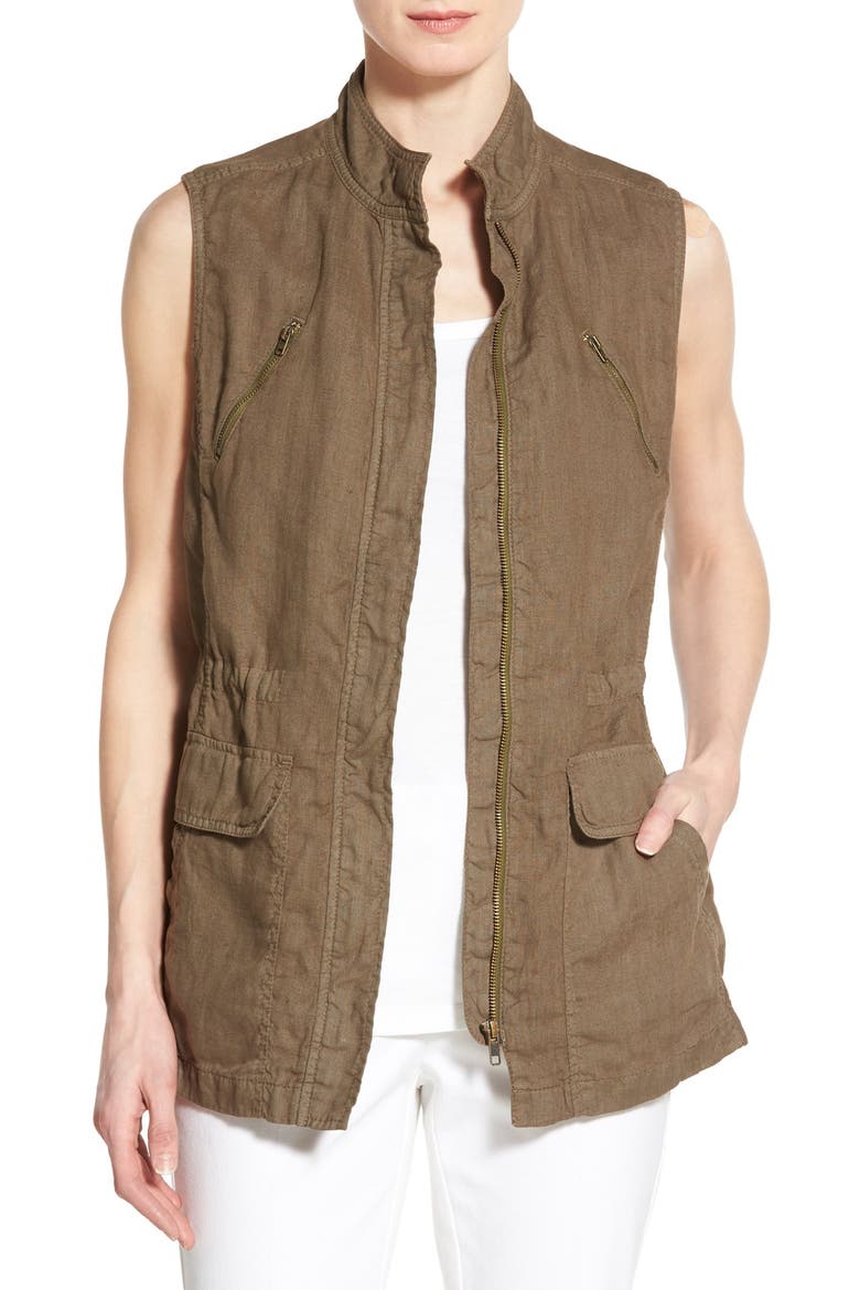 Linen Utility Vest, Main, color, OLIVE TARMAC
