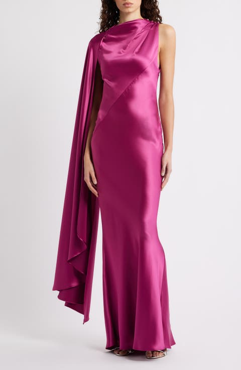 Ropley Drape Bias Cut Satin Maxi Cocktail Dress