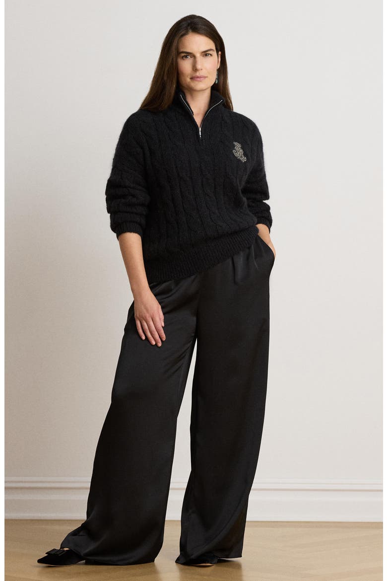 Cable Funnelneck Quarter Zip Sweater, Alternate, color, BLACK