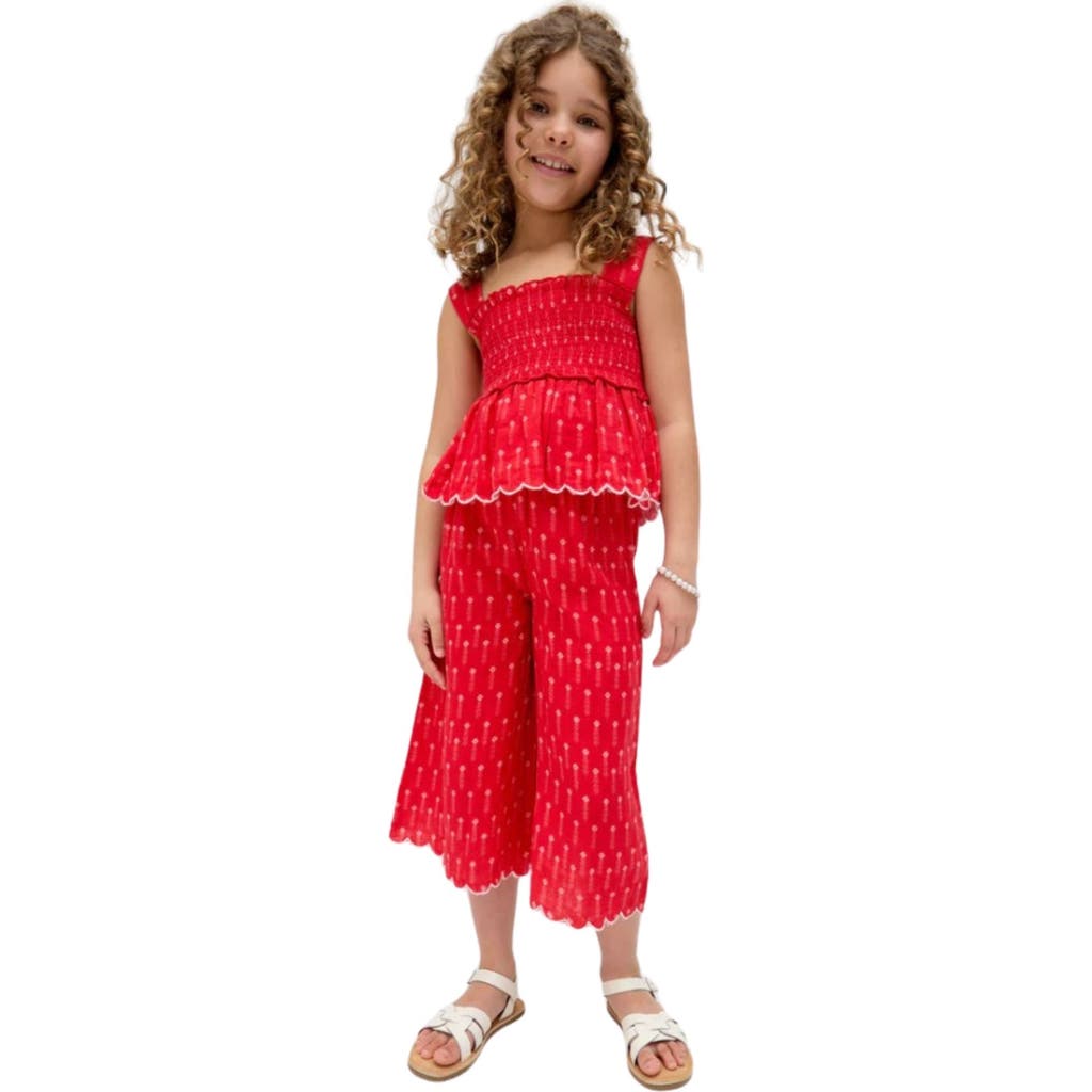 Raffya Kids Sia Shirred Floral Print Co-ord Set In Red