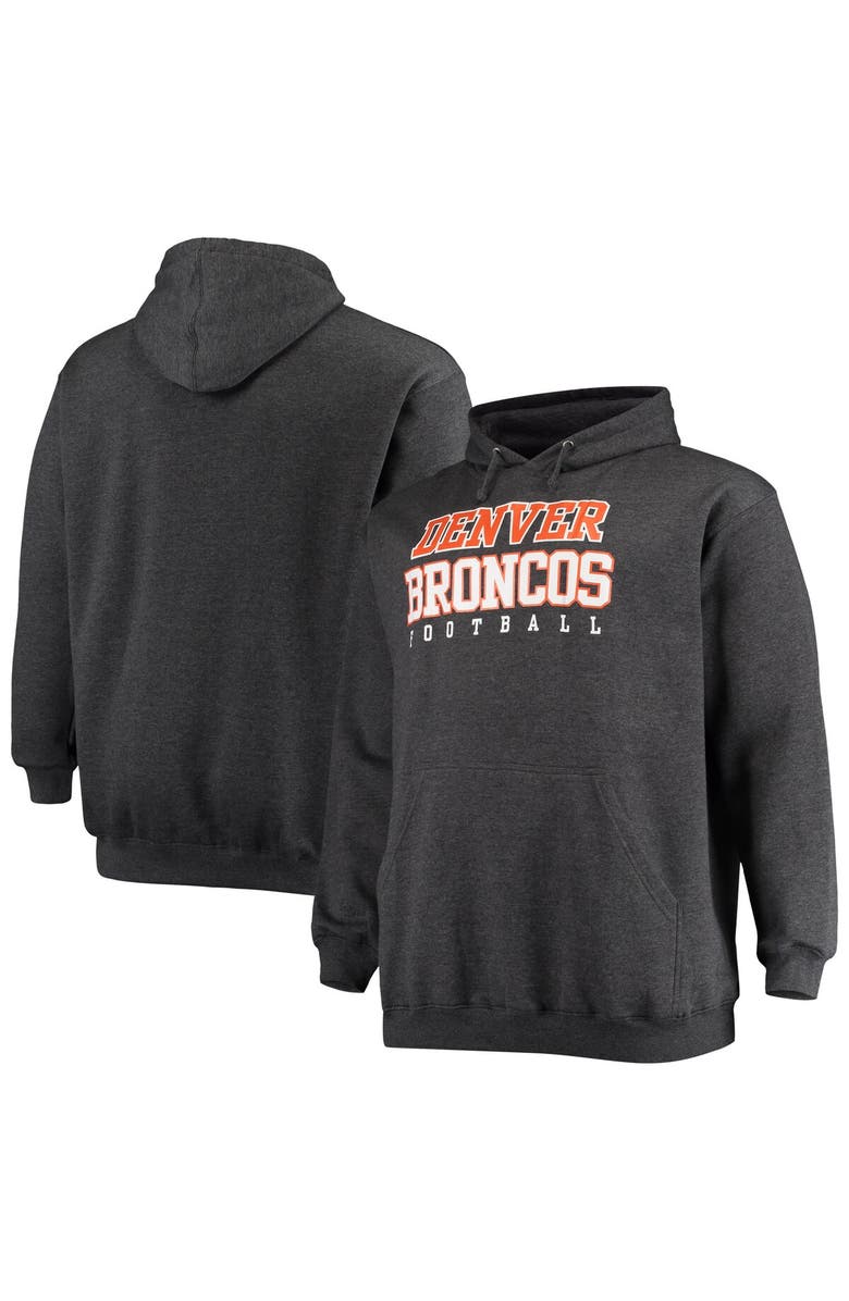 FANATICS Men's Fanatics Branded Heathered Charcoal Denver Broncos Big & Tall Practice Pullover Hoodie, Alternate, color, 