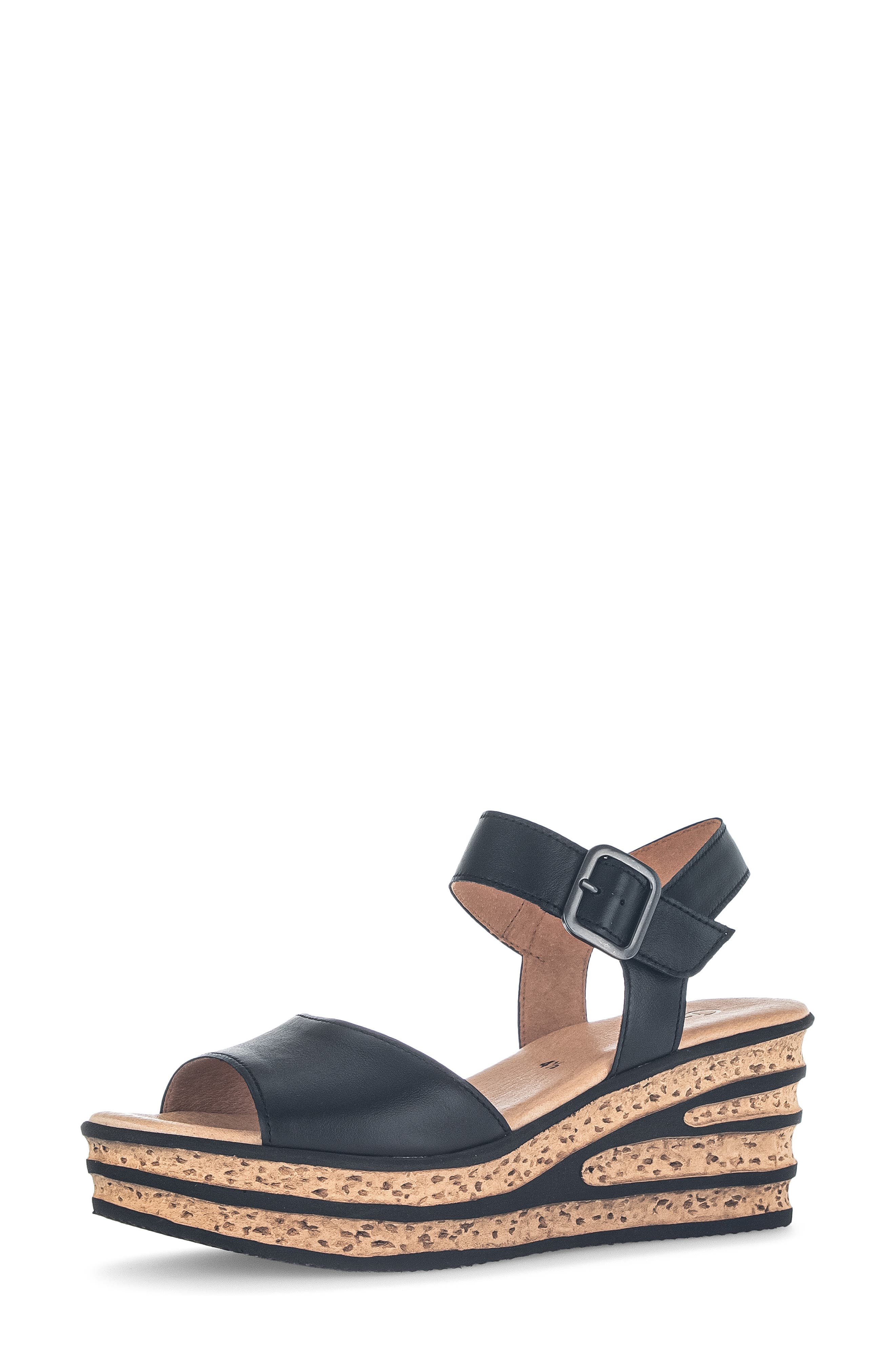 Gabor Ankle Strap Wedge Sandal, Main, color, Black