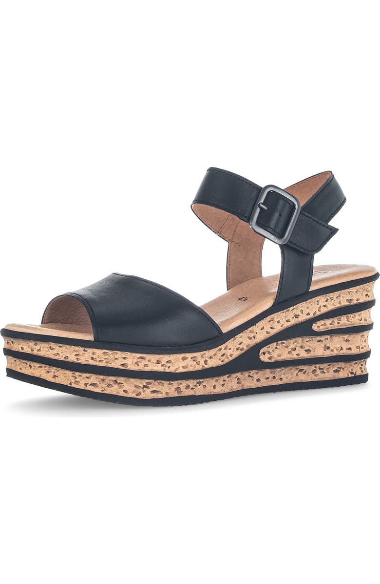 Gabor Ankle Strap Wedge Sandal, Main, color, Black
