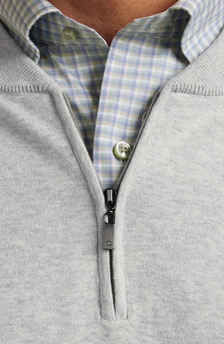 David Donahue Tipped Cotton Blend Quarter Zip Sweater, Alternate, color, Heather Grey