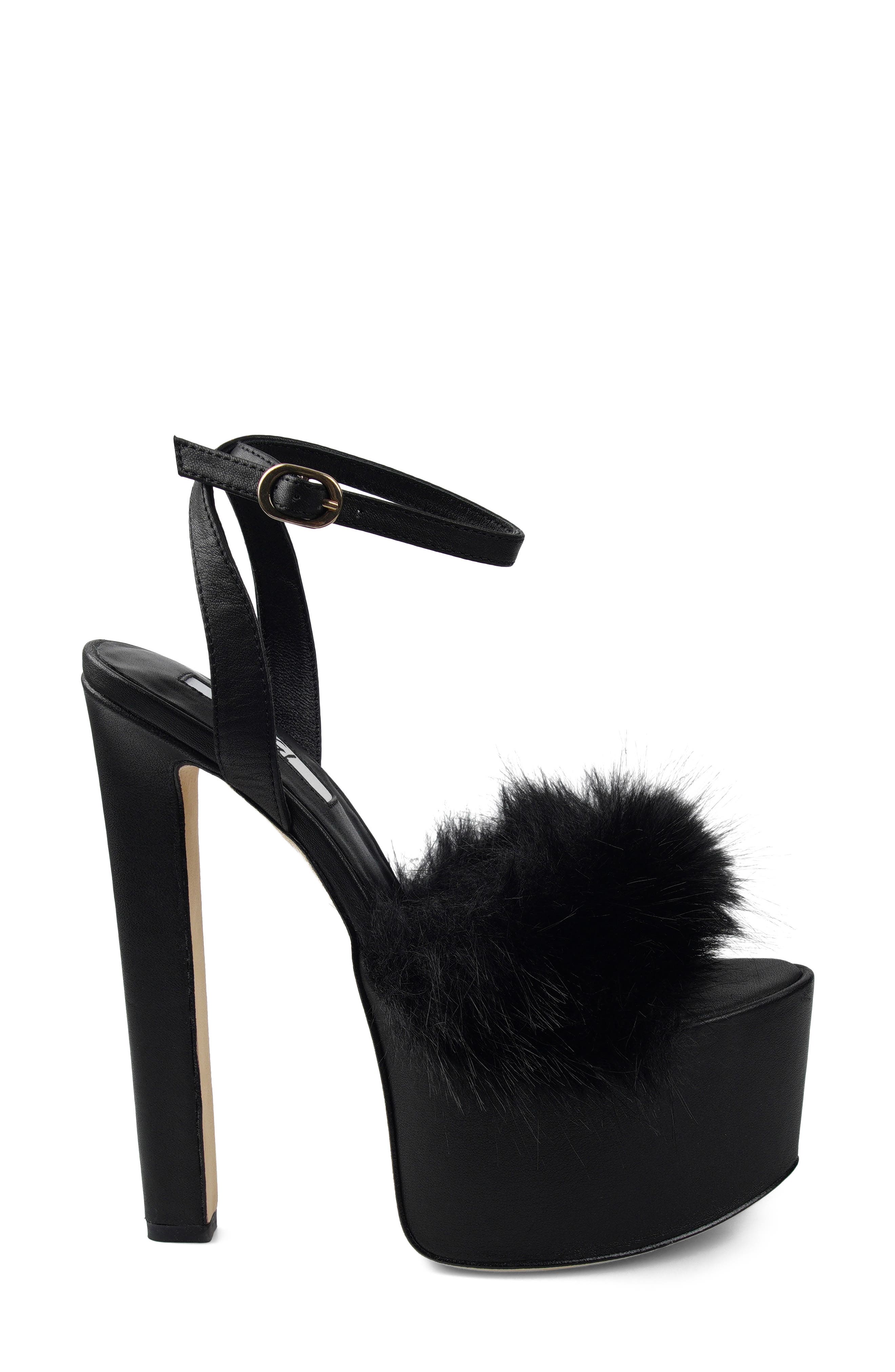 Travvy Faux Fur Platform Sandal, Alternate, color, BLACK