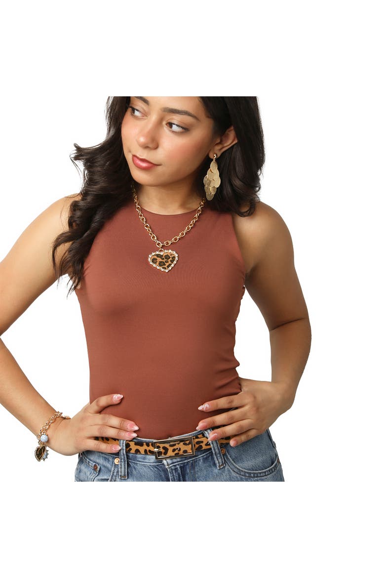 Chunky Heart Necklace for Women with Cheetah Print and Pave Crystals, 18"+2" Heart Pendant Necklace, Alternate, color, Gold-Tone