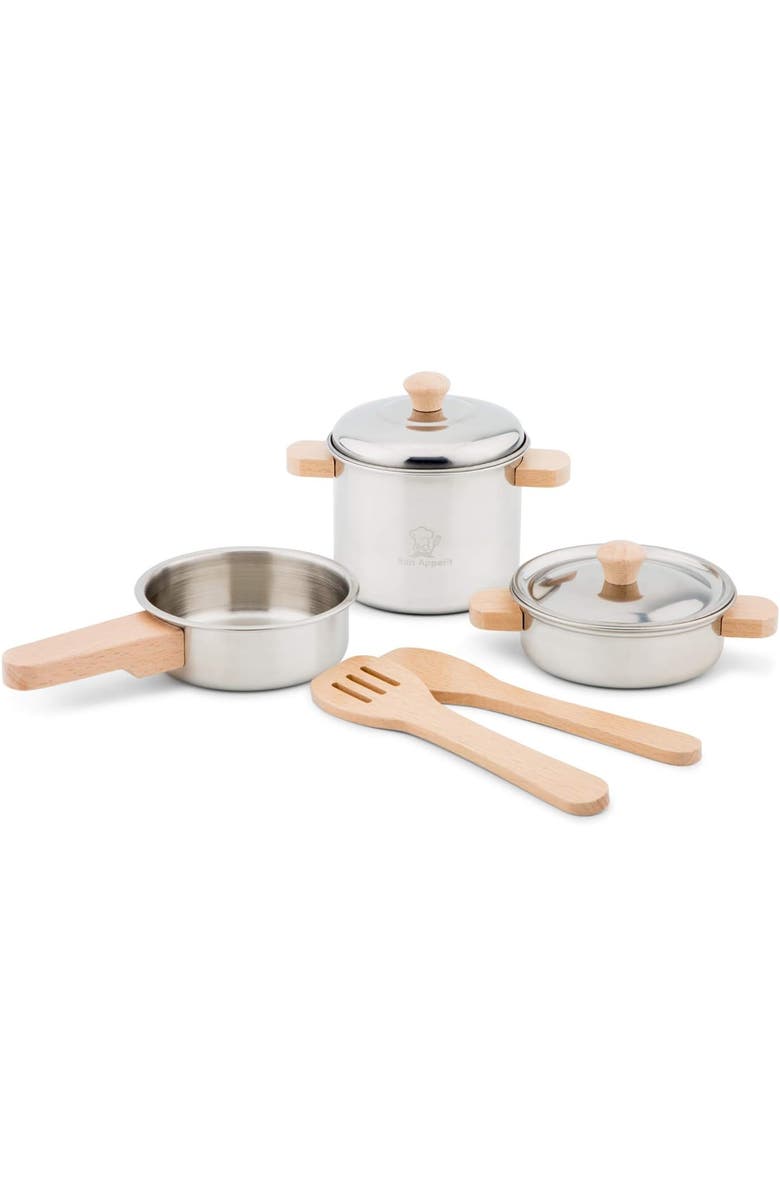 NEW CLASSIC TOYS Metal Pan Set with Wooden Handles, Main, color,