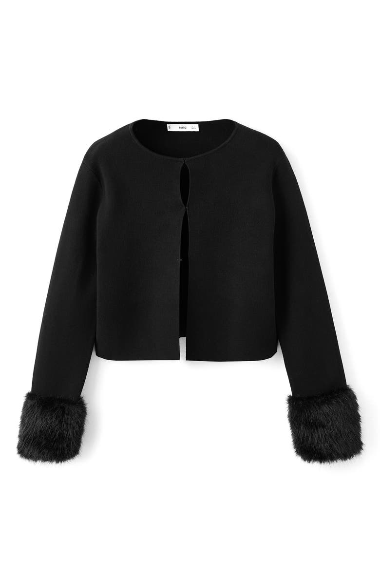 MANGO Punyitos Cotton Cardigan with Faux Fur Trim, Alternate, color, 