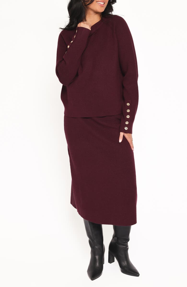Petal & Pup Bridget Rib Sweater & Midi Set, Main, color, Maroon