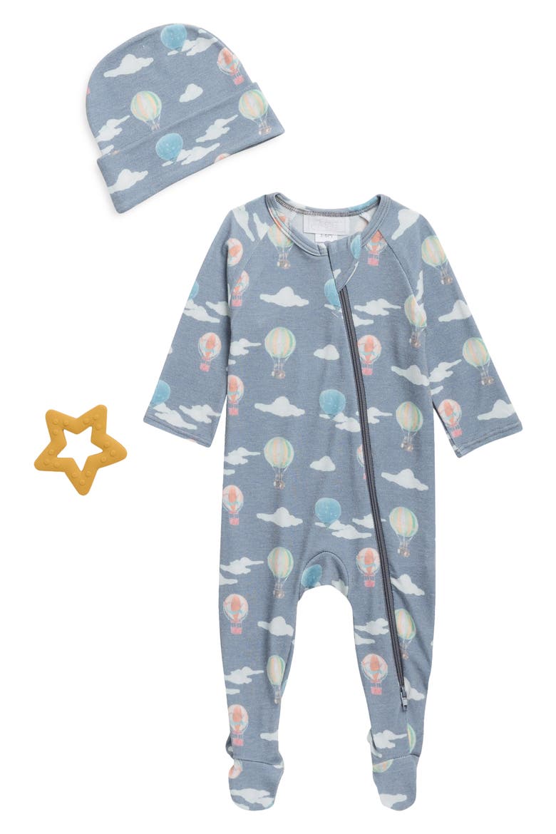 Hot Air Balloon Footie & Beanie Set, Main, color, WASHED INDIGO