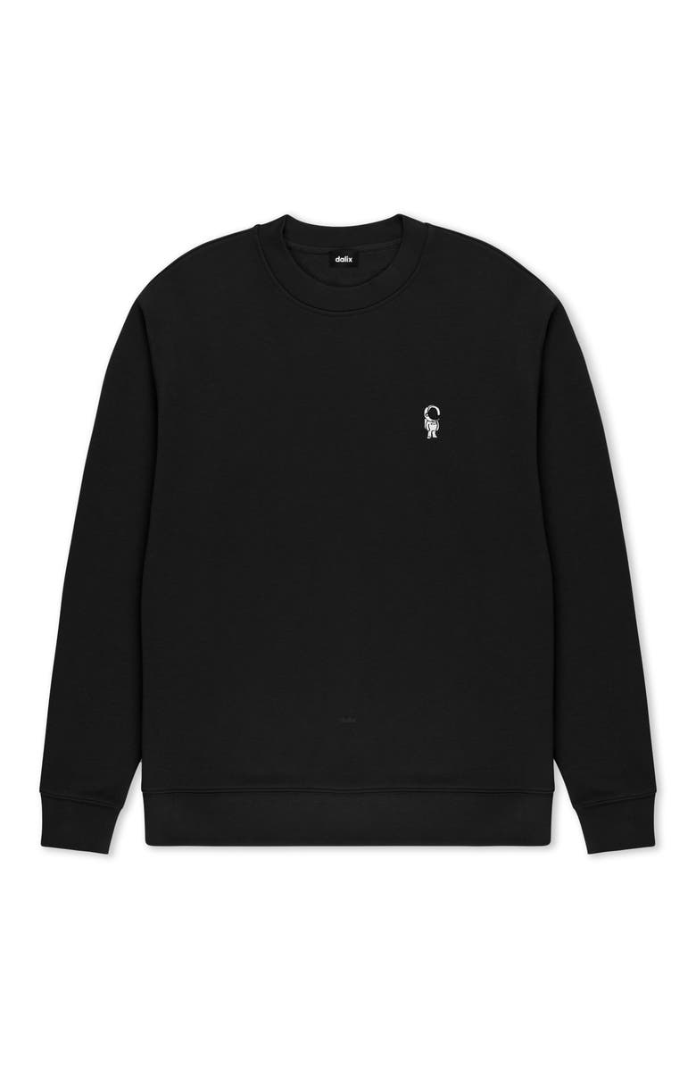 Dalix Astronaut Relaxed Midweight Fleece Crewneck Sweatshirt, Main, color, Black