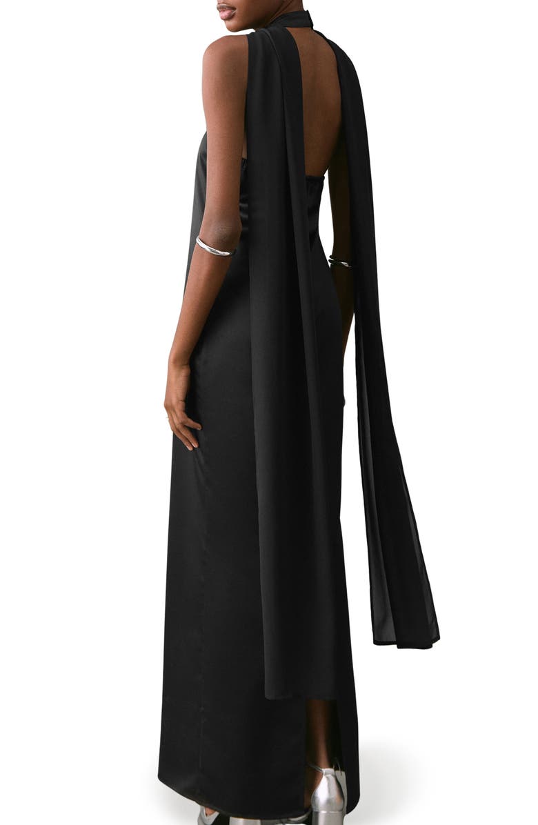 MANGO TEEN Satin Halter Dress, Alternate, color, Black