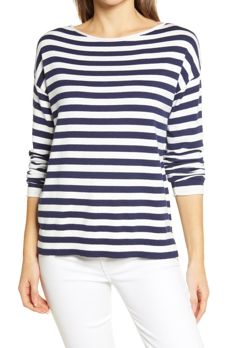 Boatneck Sweater, Main, color, NAVY - IVORY MARIE STRIPE