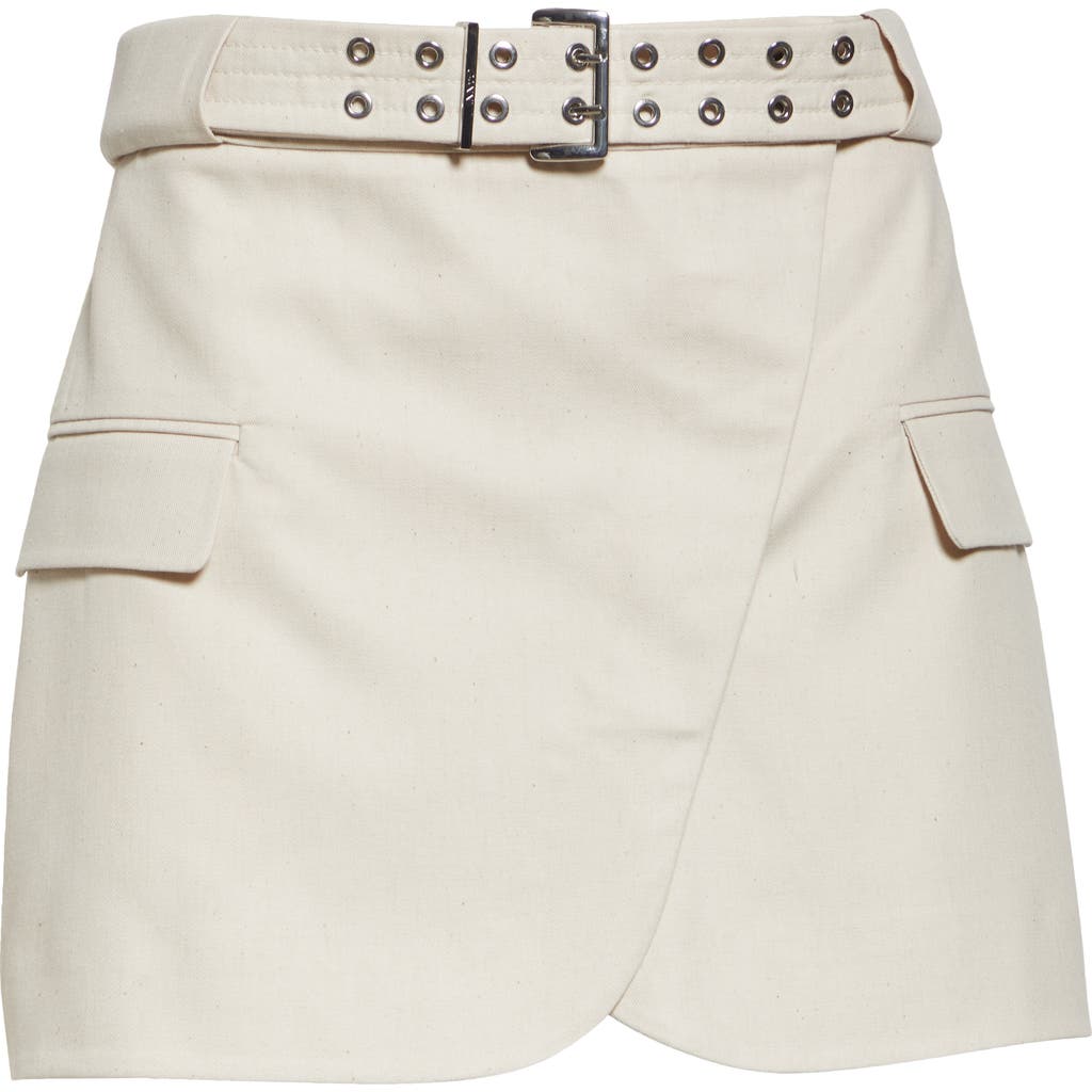 Shop Ganni Mélange Cotton & Linen Belted Wrap Miniskirt