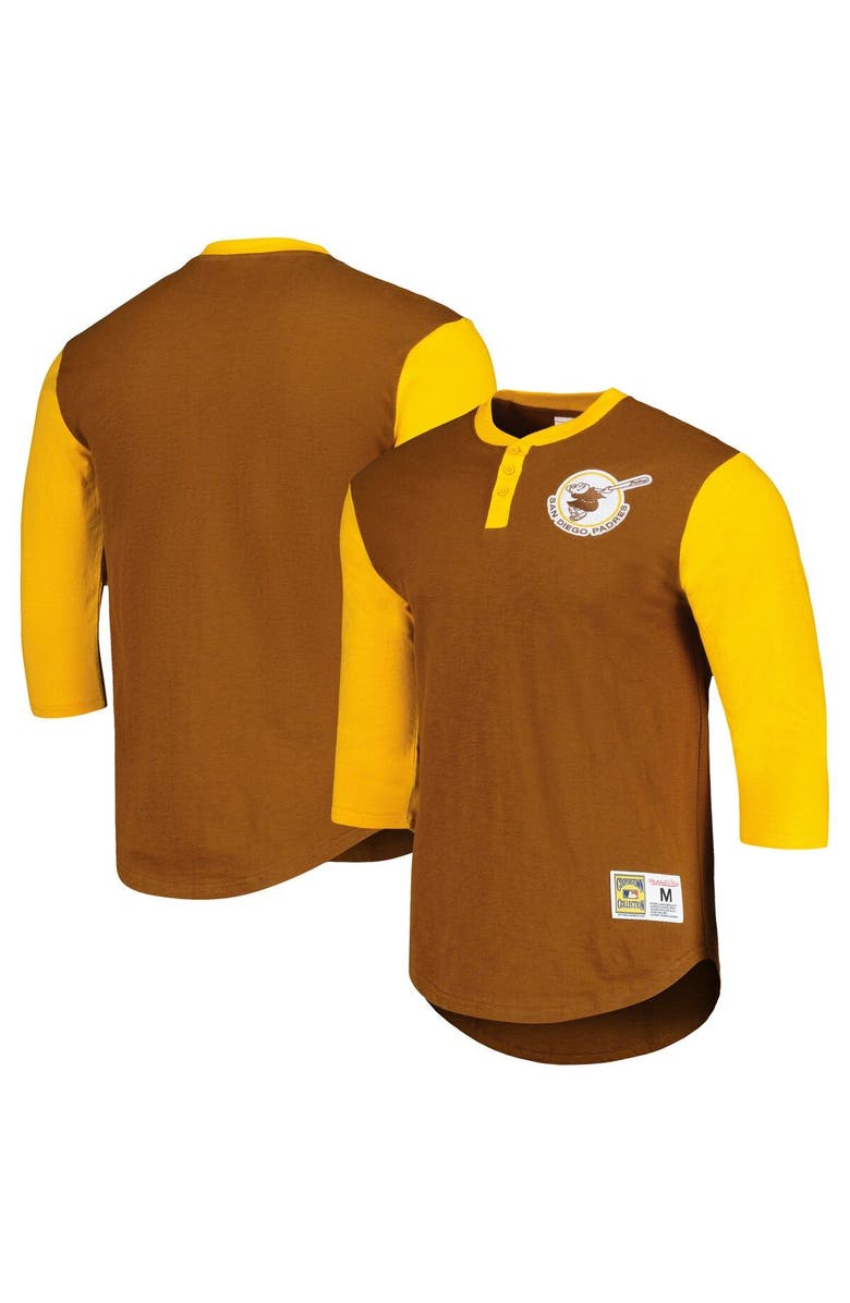 Mitchell & Ness Men's Mitchell & Ness Brown San Diego Padres Cooperstown Collection Legendary Slub Henley 3/4-Sleeve T-Shirt, Main, color, 