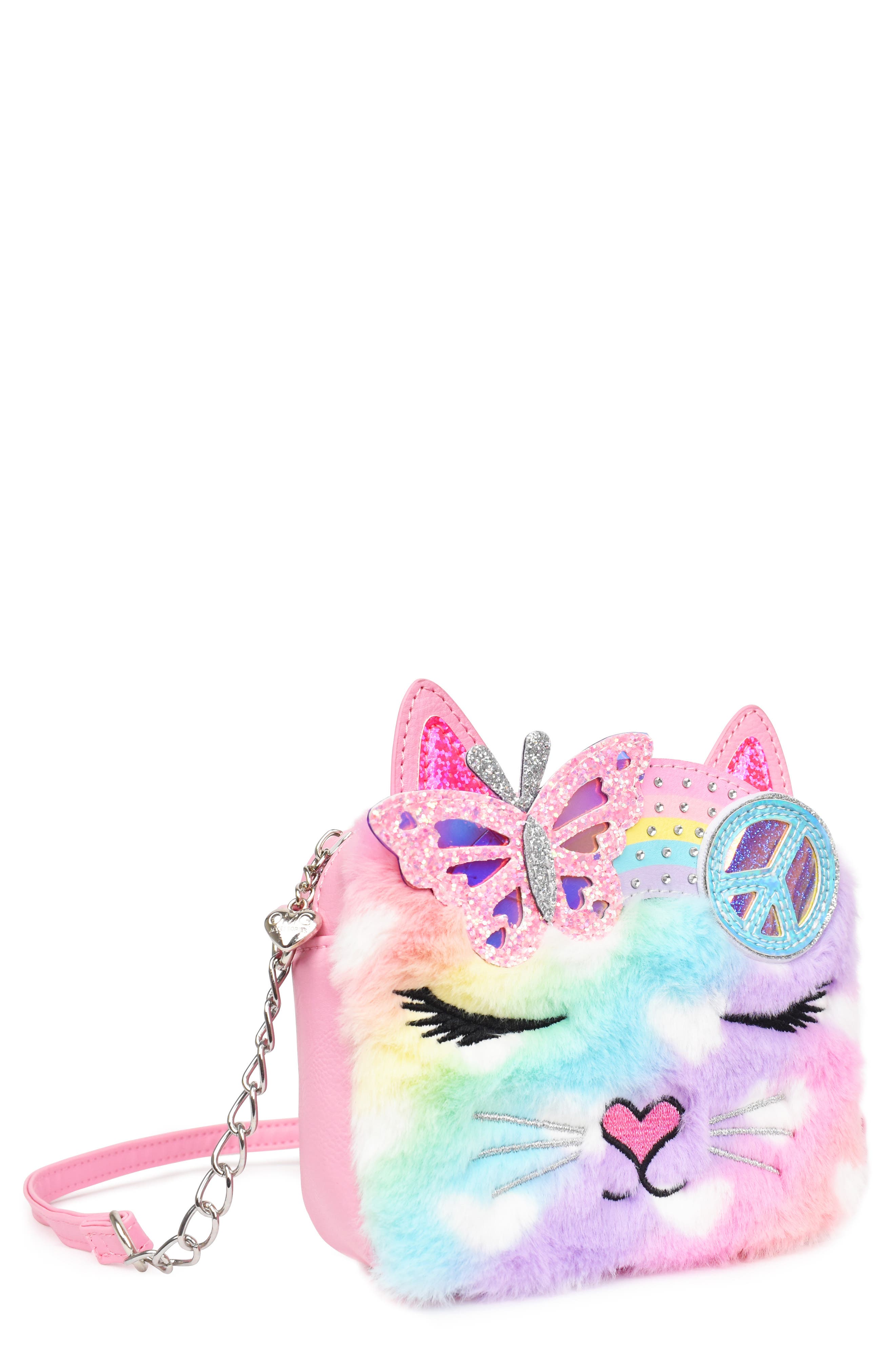 OMG Accessories Kids' Miss Bella Butterfly Rainbow Faux Fur Crossbody Bag, Alternate, color, 