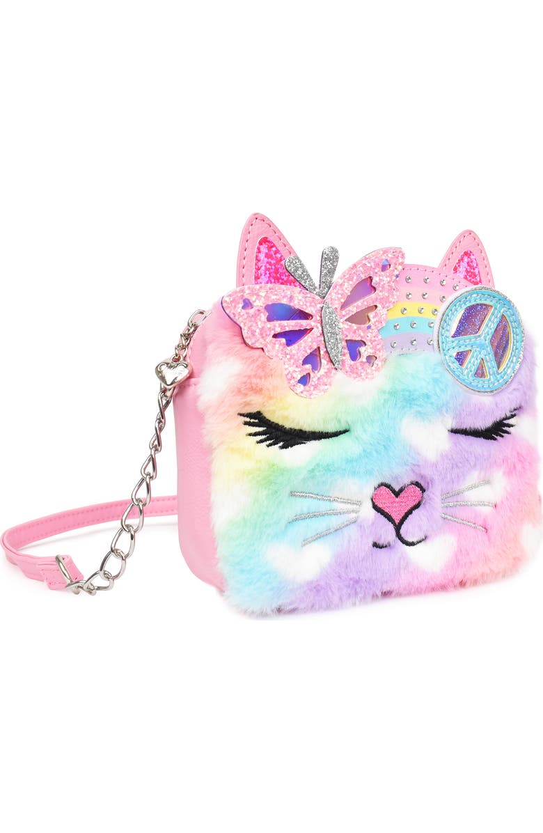 OMG Accessories Kids' Miss Bella Butterfly Rainbow Faux Fur Crossbody Bag, Alternate, color,