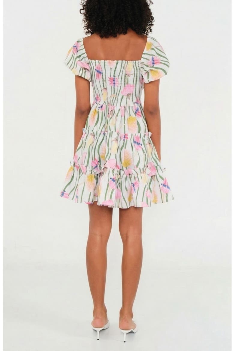Bloom Puff Sleeve Tiered Stretch Cotton Minidress, Alternate, color, AUSSIE DESERT FLOWERS