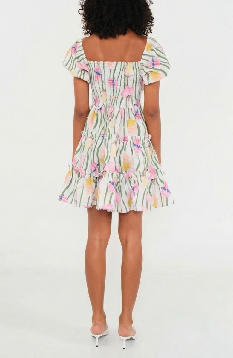 The Lulo Project Bloom Puff Sleeve Tiered Stretch Cotton Minidress, Alternate, color, Aussie Desert Flowers