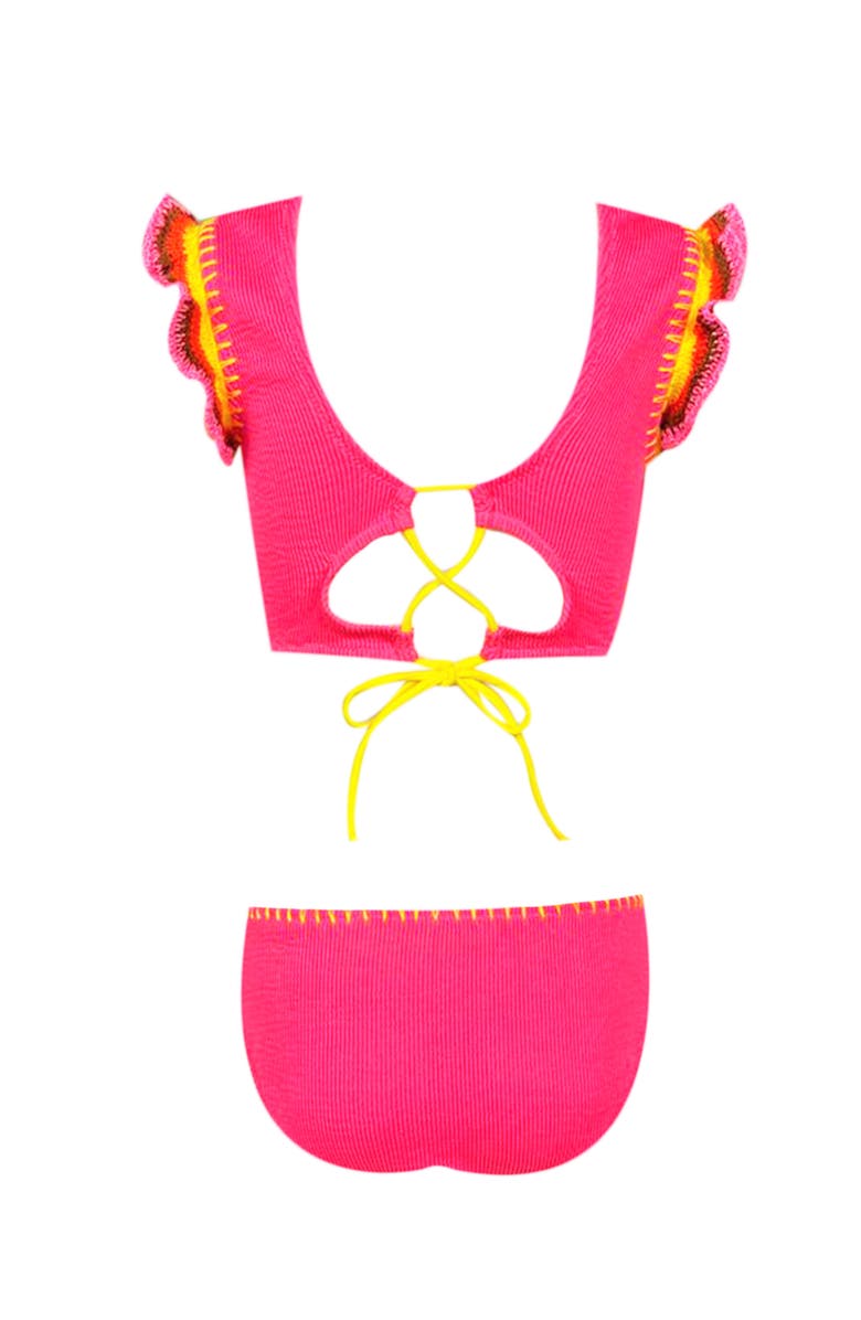 NESSI BYRD Hand-Knitted Ruffle & Lacework Detail Two Piece Bikini, Little Kid-Big Kid, Alternate, color, Pink