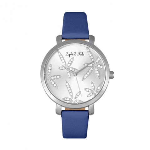 Sophie & Freda Key West Leather-Band Watch w/Swarovski Crystals