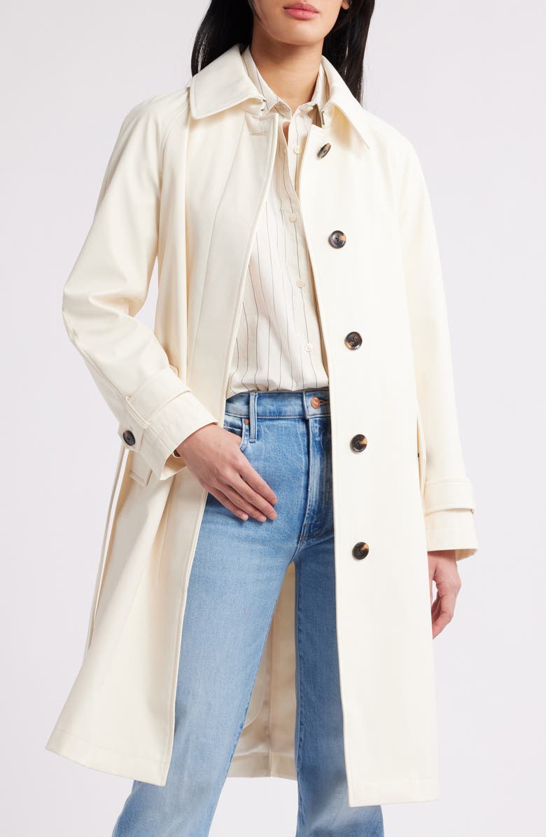 BCBG Max Azria Water Resistant Belted Trench Coat, Alternate, color, Bone