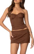 EDIKTED Jennifer Pinstripe Lace-Up Strapless Corset Top