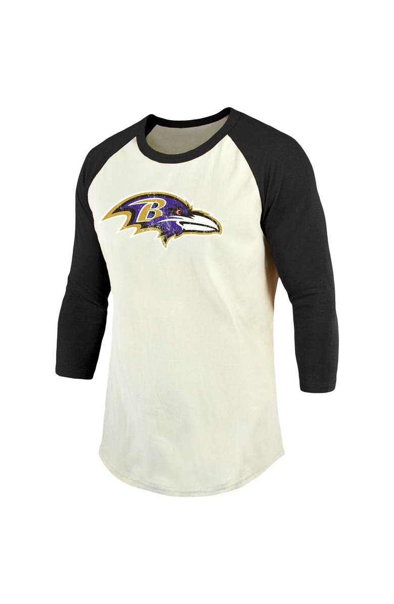 Majestic Threads Men's Majestic Threads Lamar Jackson Cream/Black Baltimore Ravens Vintage Player Name & Number 3/4-Sleeve Fitted T-Shirt, Alternate, color, 