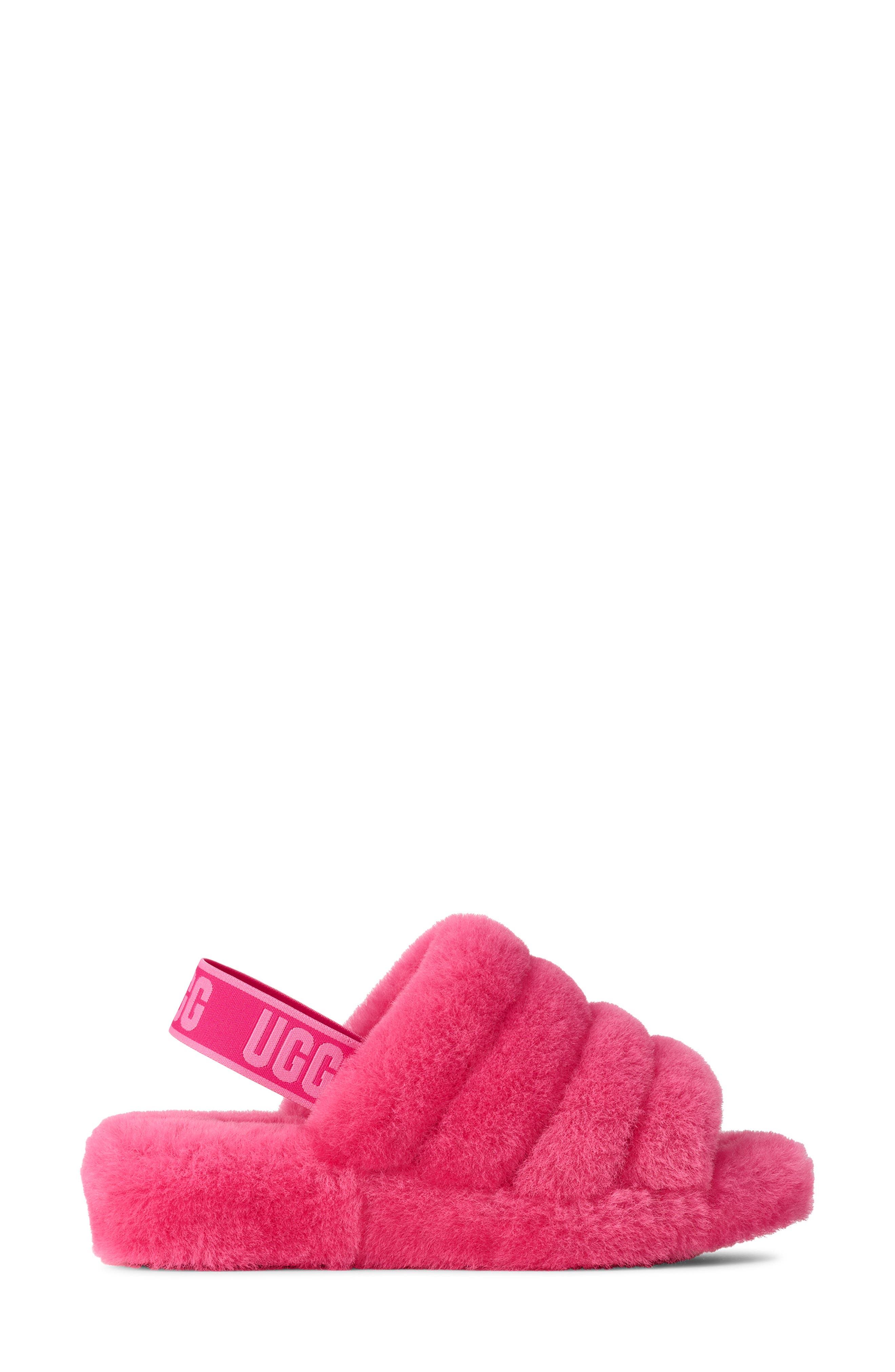 Fluff Yeah Genuine Shearling Slingback Sandal, Alternate, color, DEEP CORAL / SACHET PINK