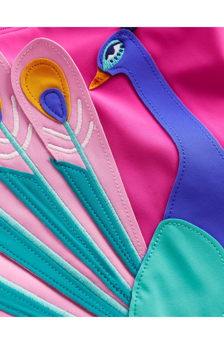Mini Boden Kids' Appliqué One-Piece Swimsuit, Alternate, color, Peacock Applique