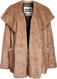 EENK Shawl Collar Faux Fur Jacket with Scarf Detail