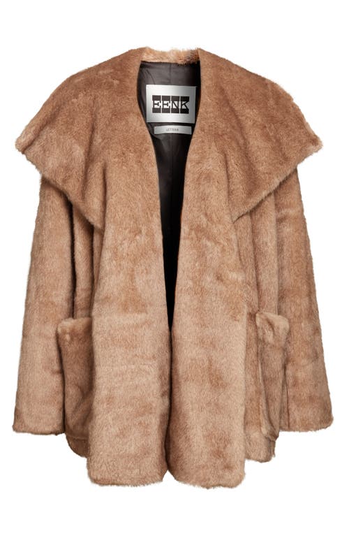 Eenk Shawl Collar Faux Fur Jacket With Scarf Detail In Brown