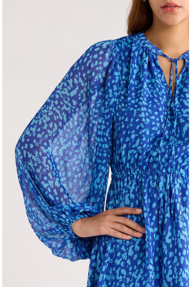 Madeira Metallic Abstract Print Long Sleeve Dress, Alternate, color, BLUE-MULTI