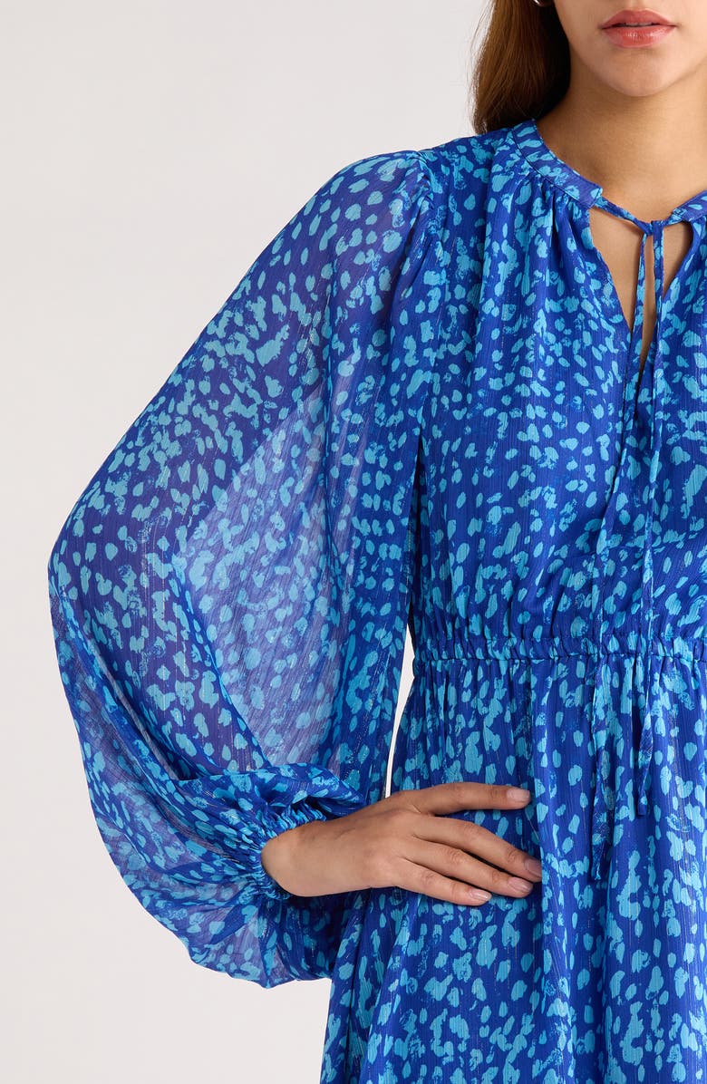 SUGARLIPS Madeira Metallic Abstract Print Long Sleeve Dress, Alternate, color, Blue-Multi