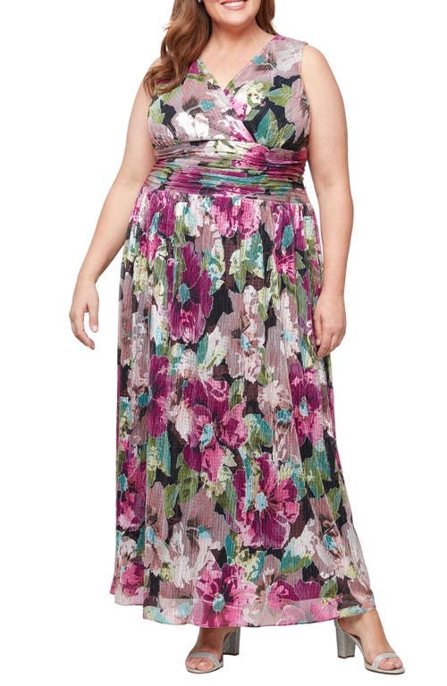 Shop Sl Fashions Metallic Floral Surplice Neck Gown