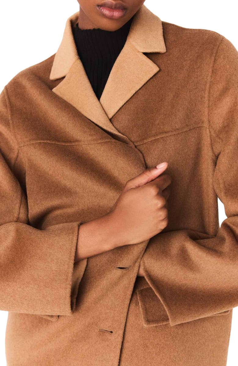 maje Double-faced mid-length coat, Alternate, color, Camel