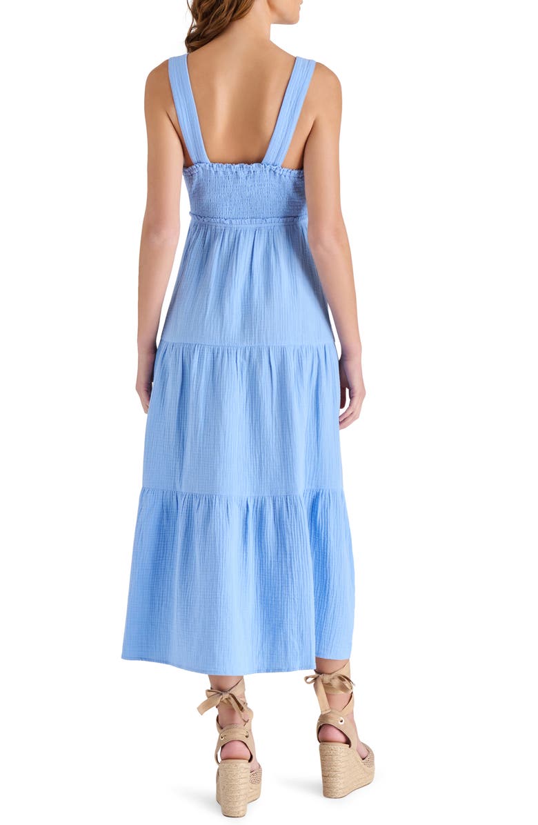 Steve Madden Amira Tiered Cotton Midi Dress, Alternate, color, Vista Blue