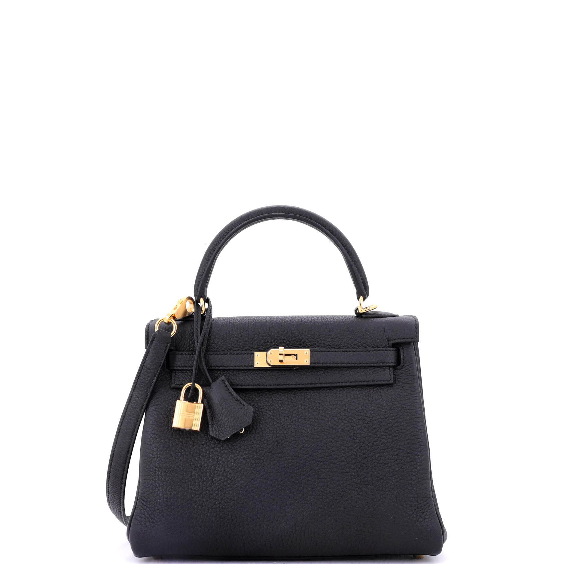 Pre-Owned Hermes Kelly Handbag Black Togo with Gold Hardware 25, Main, color, 