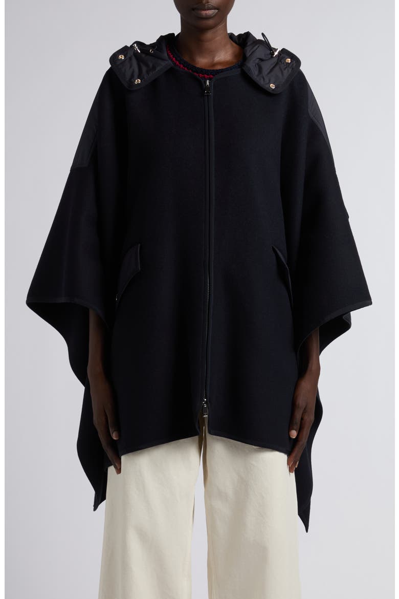 Hooded Wool Blend Cape, Main, color, BLUE