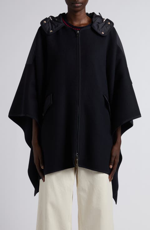 Hooded Wool Blend Cape